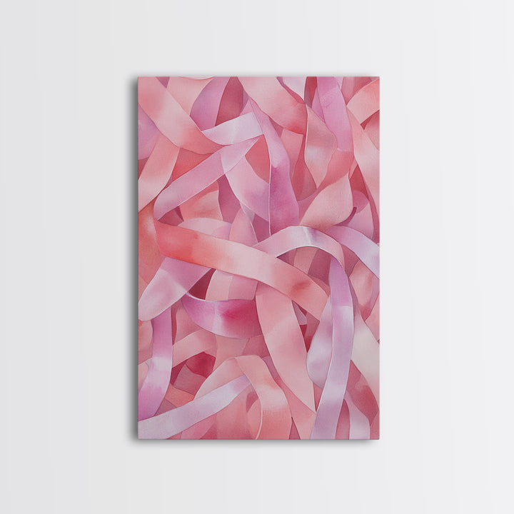 Abstract Pink Ribbon Canvas Print in Soft Light Pink Shades Minimalist Living Room Art Wabi Sabi Wall Art Perfect Gift Idea