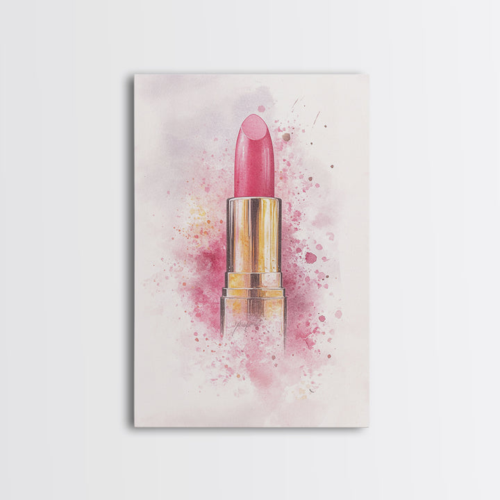 Radiant Pink Lipstick Canvas Print | Feminine Wall Art | Makeup Lover Decor | Modern Minimalist Art | Bathroom Accent | Gift Idea Her