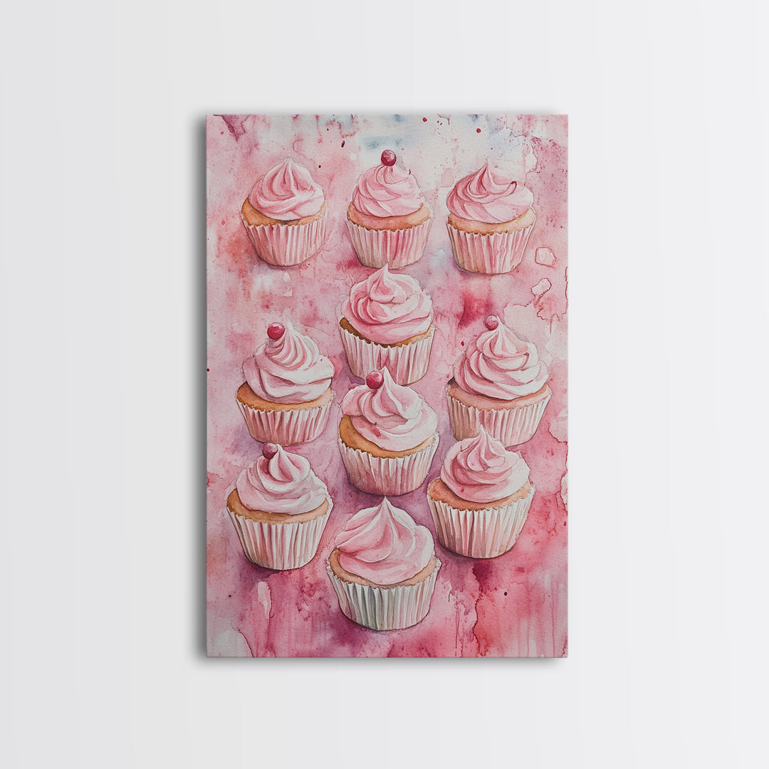 Pink Cupcakes Canvas Print Food Review Kitchen Art Dessert Wall Art Rustic Farmhouse Decor Gift Idea Pastel Whimsical Artwork
