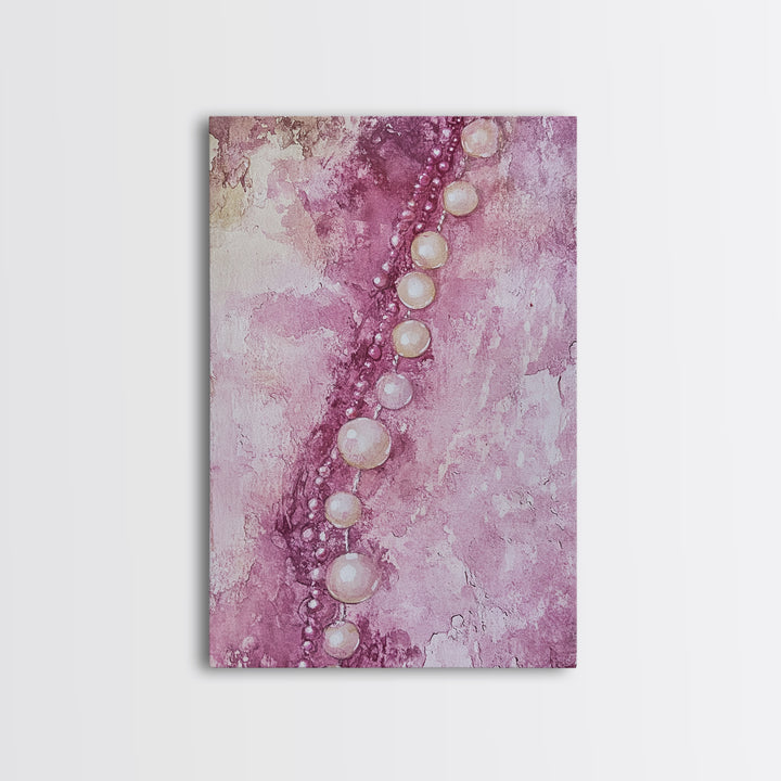 Pearlescent Beads Abstract Canvas Print Light Pink Wall Art Vertical Artwork Minimalist Decor Original Painting Bedroom Art