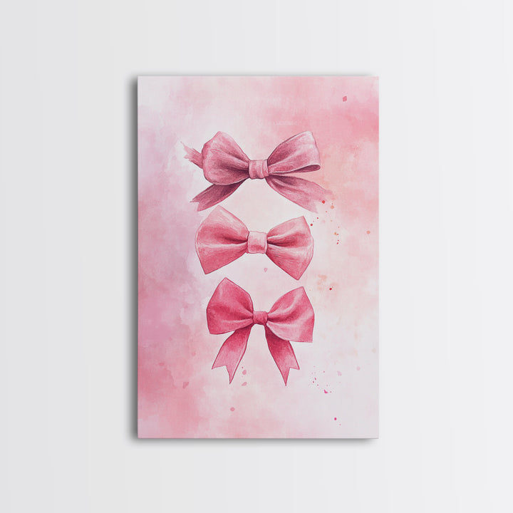 Pink Ribbon Trio Canvas Print, Feminine Wall Art, Light Pink Wall Art, Gift Idea for Her, Whimsical Art, Minimalist Art, Bedroom Wall Decor