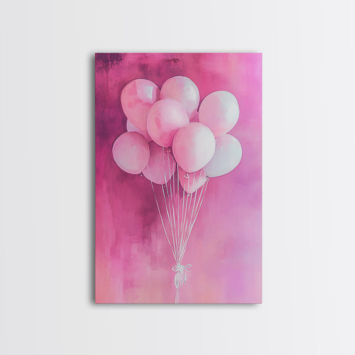 Pink Balloons Canvas Print, Whimsical Art, Pink Abstract Art, Party Wall Art, Light Pink Wall Art, Living Room Art, Artistic Decor, Gift Idea