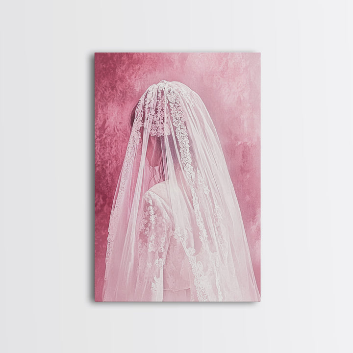 Bride Silhouette Canvas Print Angel Art Prints Pink Wall Art Bedroom Decor Romantic Artwork Wedding Gift Light Pink Art