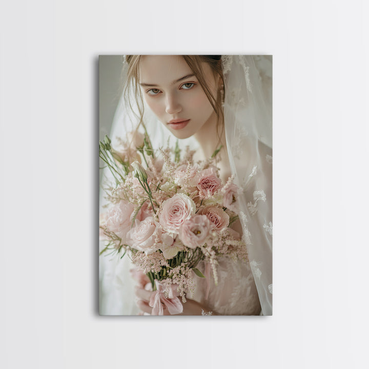 Blush Bride Art Framed Canvas Print Romantic Wedding Artwork Feminine Wall Art Pastel Bedroom Decor Unique Gift Idea Bridal Art