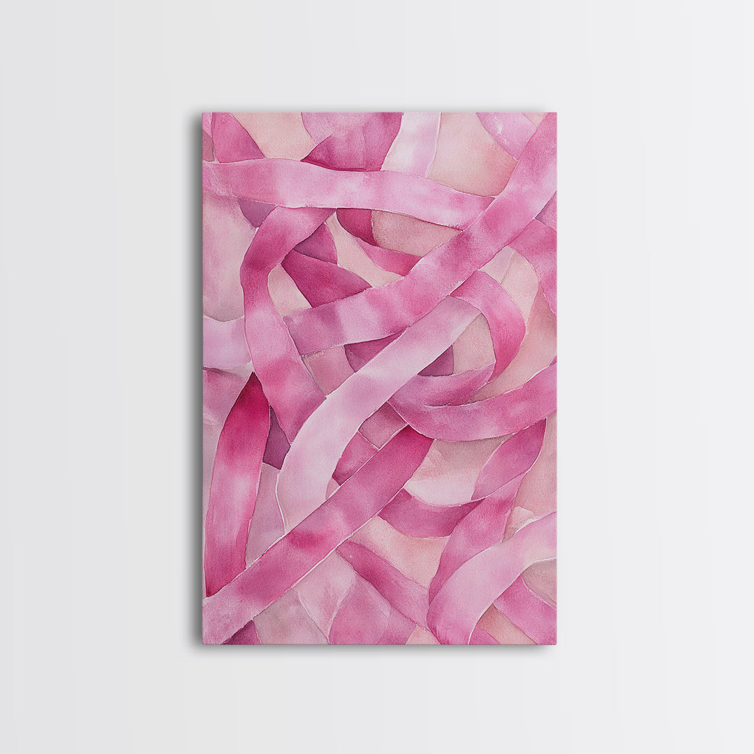Abstract light pink wall art modern ribbons canvas print perfect addition to minimalist aesthetic boho decor vertical skinny art