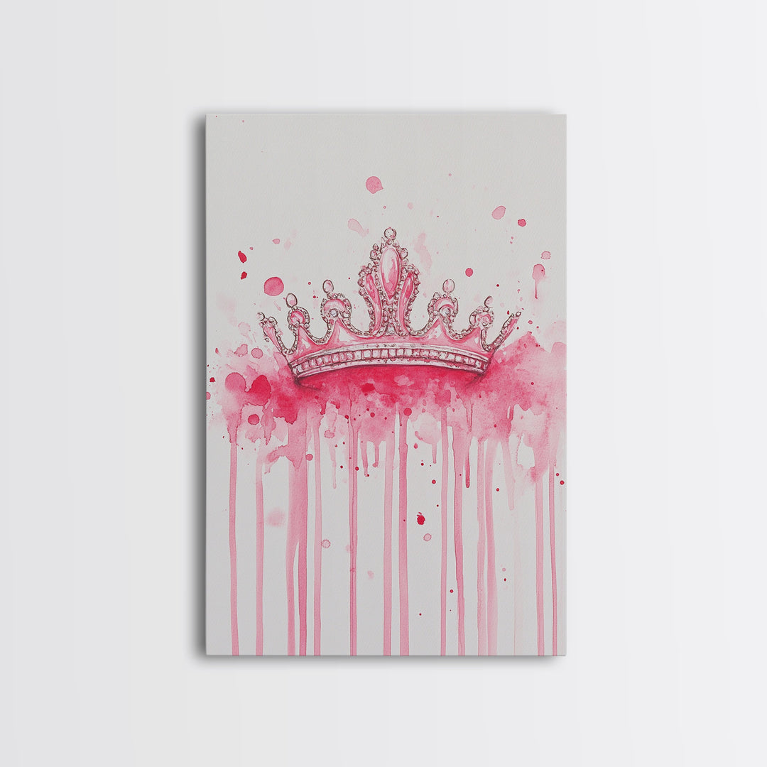 Pink Crown Canvas Print Framed Royal Aesthetic Art Whimsical Wall Art Light Pink Accent Bedroom or Living Room Rustic Decor Gift