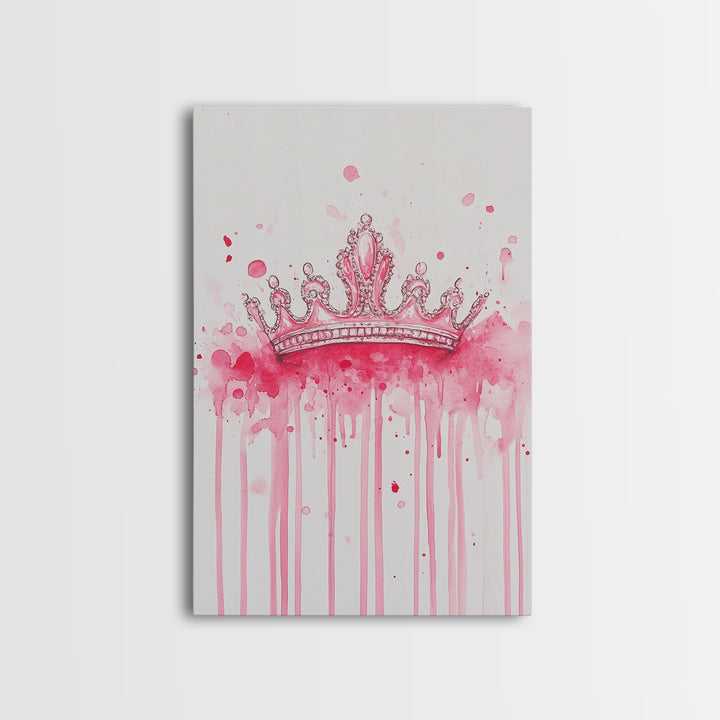 Pink Crown Canvas Print Framed Royal Aesthetic Art Whimsical Wall Art Light Pink Accent Bedroom or Living Room Rustic Decor Gift