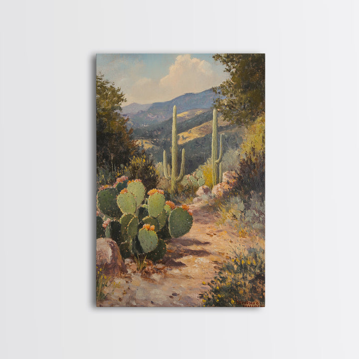 Cactus Bloom Framed Canvas Print Rustic Wall Art Living Room Decor Farmhouse Wall Art Original Painting Gift Idea Landscape Art