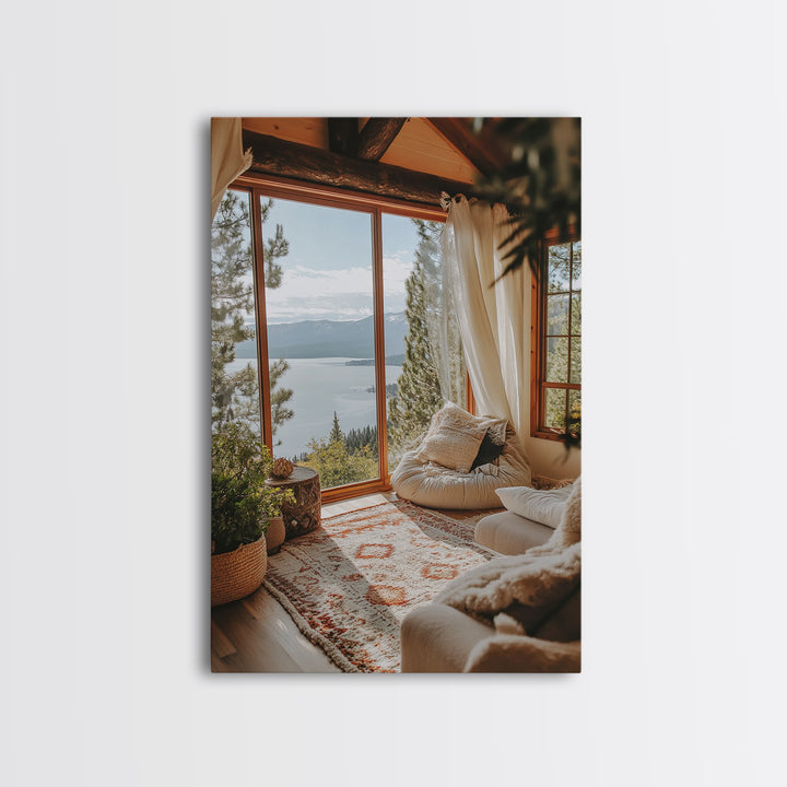 Cozy Lake View Canvas Print Coastal Wall Art Bedroom Decor Lake Tahoe Art Nautical Wall Art Rustic Decor Above Bed Wall Art