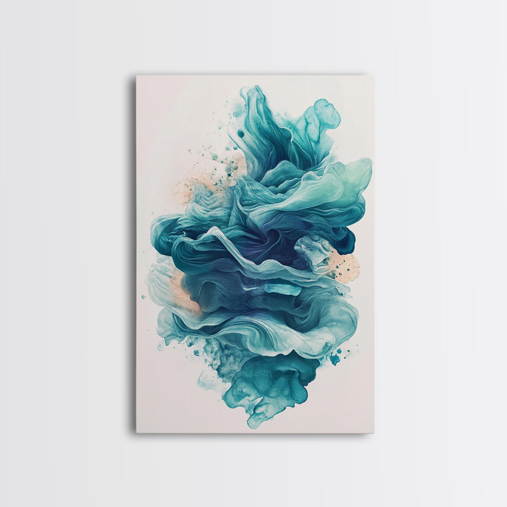 Abstract Teal Ocean Waves Canvas Print Coastal Wall Art Nautical Decor Living Room Accent Unique Gift Idea Zen Artwork