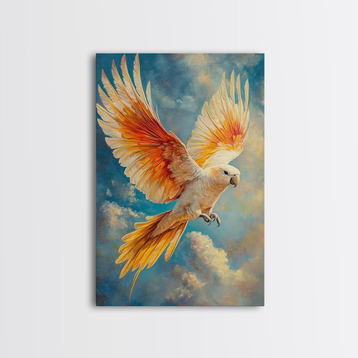 Parrot in Sky Canvas Print | Tropical Bird Art Original Painting | Coastal Cowgirl Wall Art | Vibrant Nautical Decor Living Room Print