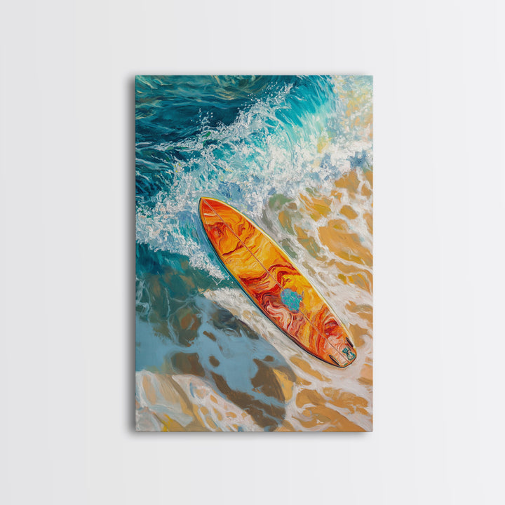 Surfboard Ocean Canvas Print with Coastal Landscape Art and Nautical Beach Decor for Summer Living Room or Bedroom Wall