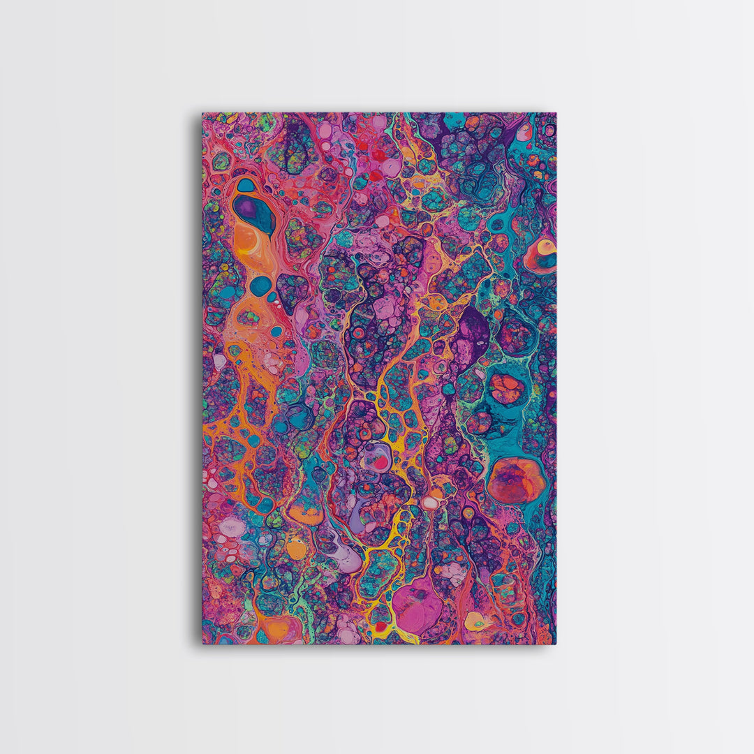 Psychedelic Swirls Abstract Framed Canvas Print Colorful Moody Art Sacred Geometry Wall Art Living Room Boho Decor