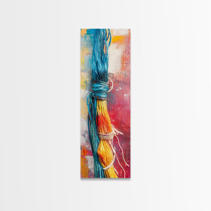 Abstract Yarn, geometric wall art, colorful painting, textured art, boho art, pink orange wall art, Canvas Print