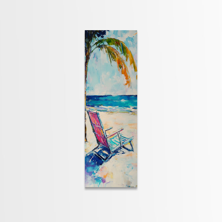 Beach Chair, Palm Tree, Coastal Wall Art, Seascape Painting, Nautical Decor, Coastal Wall Art, Framed Canvas Print, Living Room Art