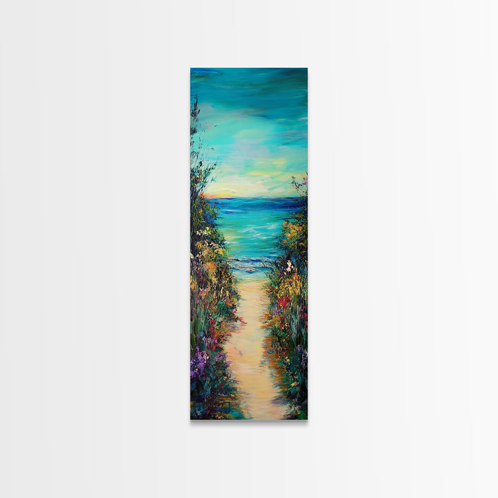 Beach Path, Coastal Landscape Art, Seascape Painting, Coastal Wall Art, Nautical Decor, Extra Wide Art, Framed Canvas Print