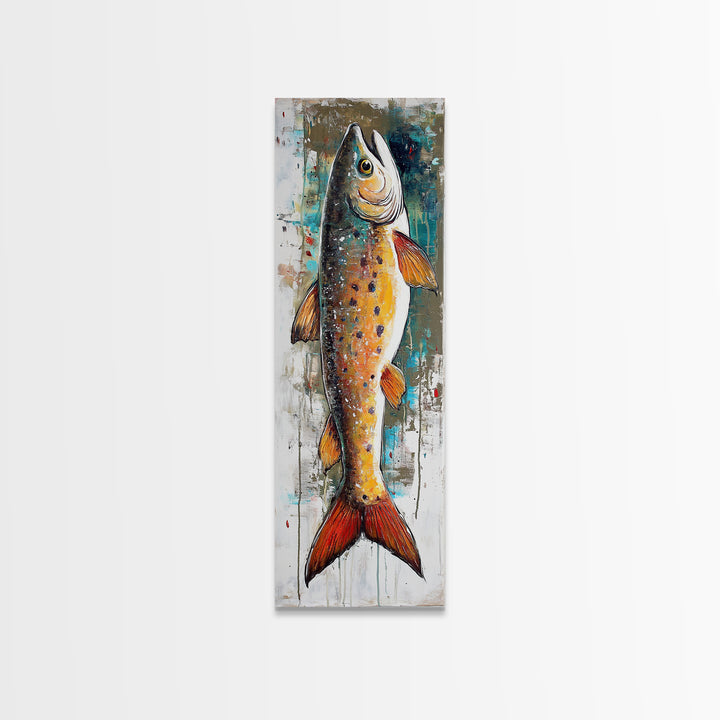 Abstract Trout, Fish Wall Art, Rustic Decor, Fly Fishing Art, Nautical Painting, Coastal Wall Art, Canvas Print
