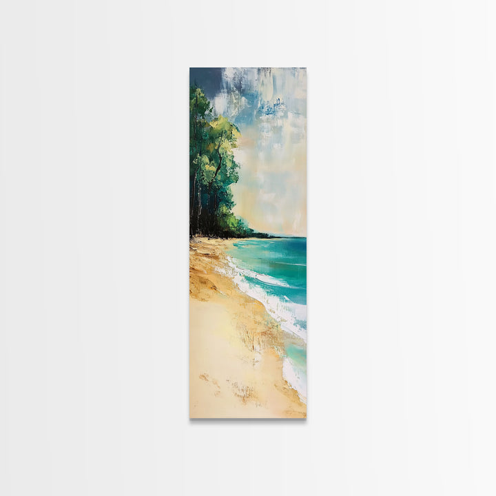 Beach Shoreline, Coastal Painting, Nautical Wall Art, Ocean Landscape, Minimalist Art, Framed Canvas Print