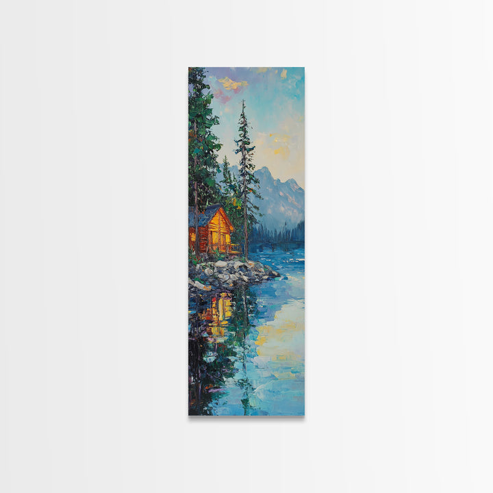 Cabin Retreat, Lake Tahoe Art, Rustic Landscape, Mountain Painting, Pine Tree Art, Framed Canvas Print