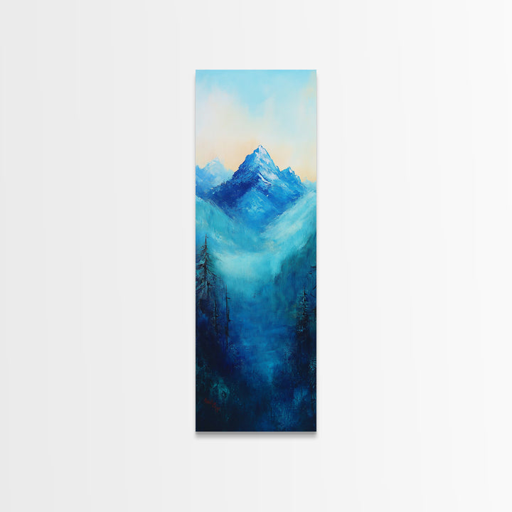 Rustic Art, Canvas Print, smoky mountain art, pine tree art, blue and green wall art, extra wide art,  above bed wall art