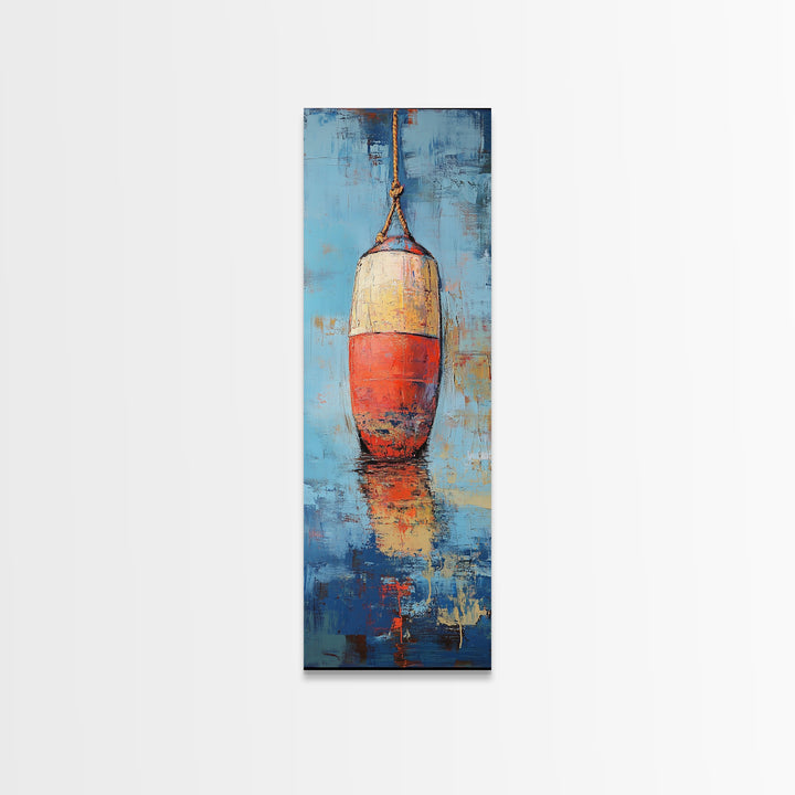 Nautical buoy, coastal wall art, nautical painting, rustic decor, fisherman painting, tall narrow art, framed canvas print
