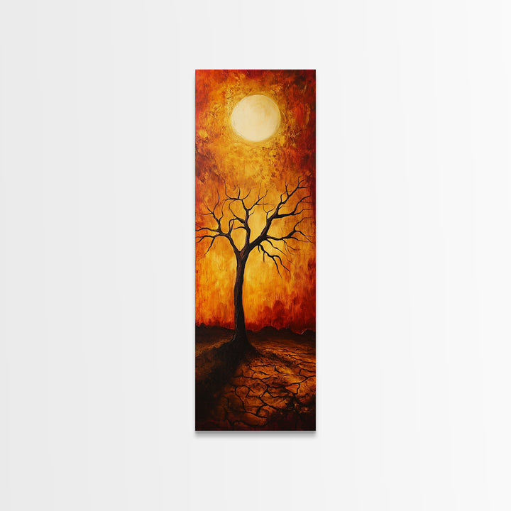 Sunset Tree, moody art, wabi sabi art, pine tree art, autumn painting, framed canvas print, dark romance painting