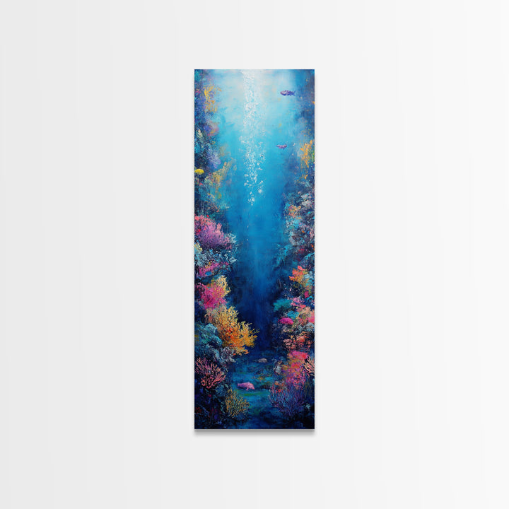 Deep Sea Coral, dolphin painting, ocean wall art, marine life art, framed canvas print, nautical decor, blue and green wall art