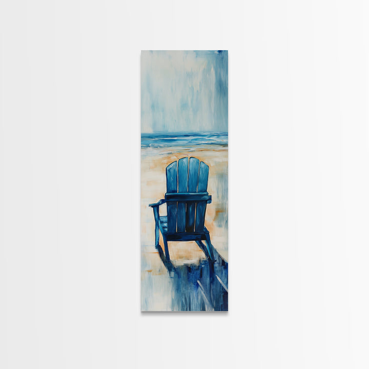 Blue Beach Chair, coastal decor, nautical wall art, ocean painting, beach house art, seascape painting, framed canvas print