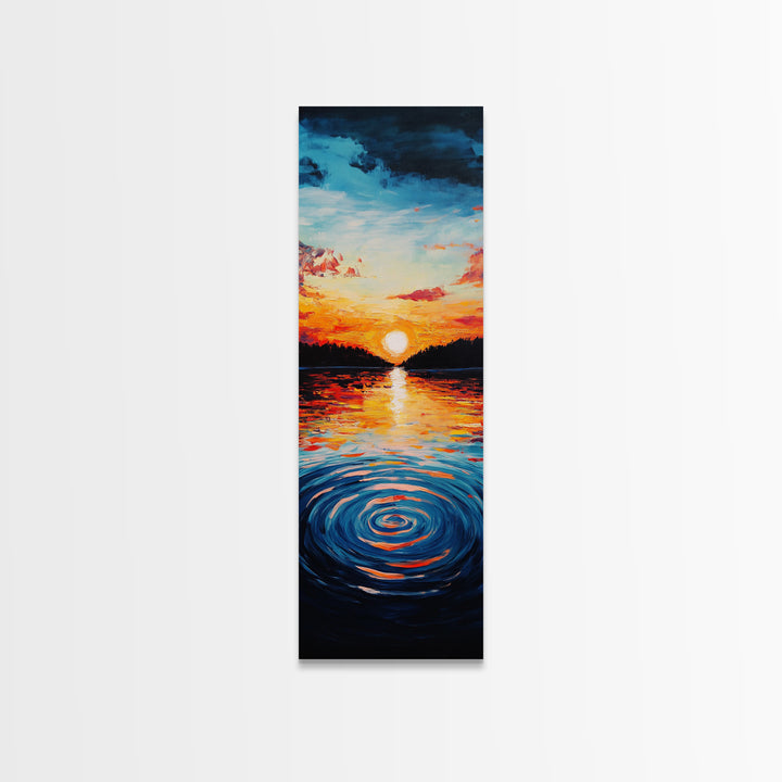 Ocean Horizon, Sunset Glow, Moody Painting, Framed Canvas Print, Coastal Landscape Art, Wabi Sabi Art, Vertical Wall Art