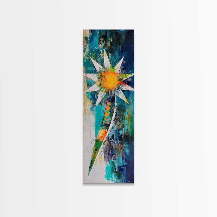 Abstract Star, Agave Painting, Mosaic Wall Art, Sacred Geometry Wall Art, Modern Botanical Prints, Canvas Print, Tall Narrow Art