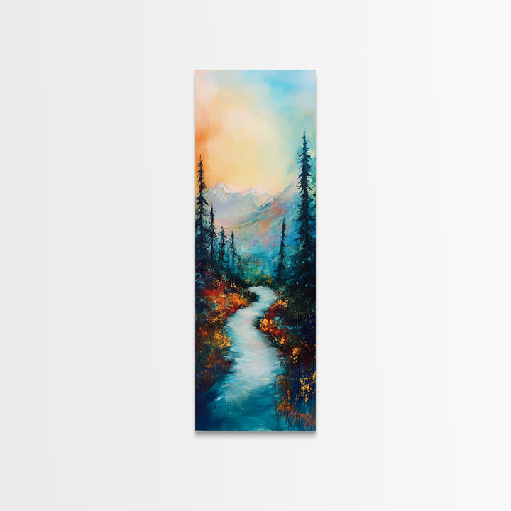 Autumn River, mountain painting, pine tree art, framed canvas print, landscape painting, rustic wall art, above couch art, fall decor