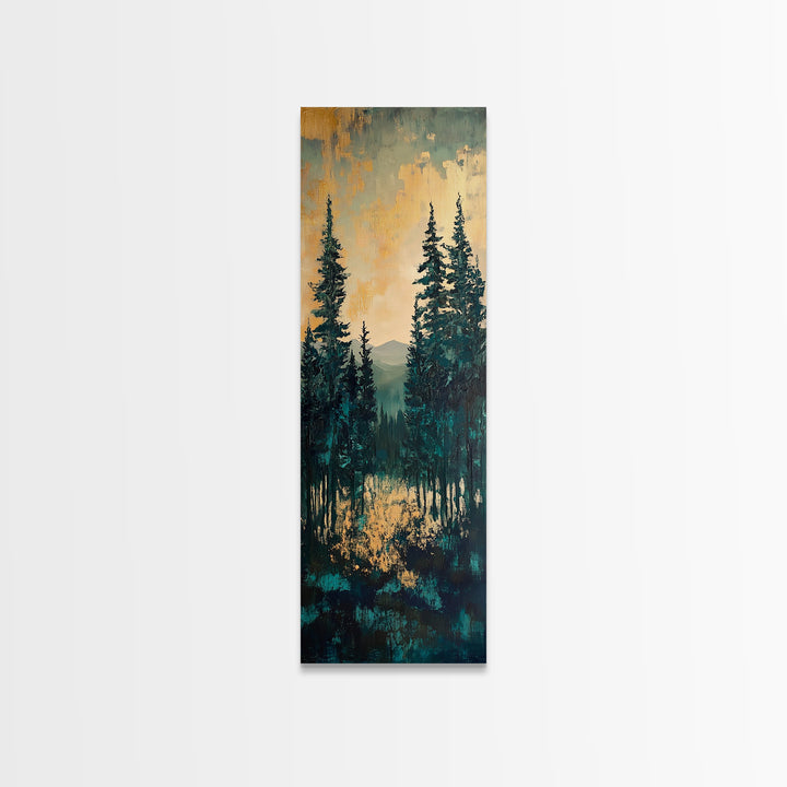 Forest Landscape, moody art, pine tree art, forest at dusk painting, mountain painting, rustic wall art, framed canvas print