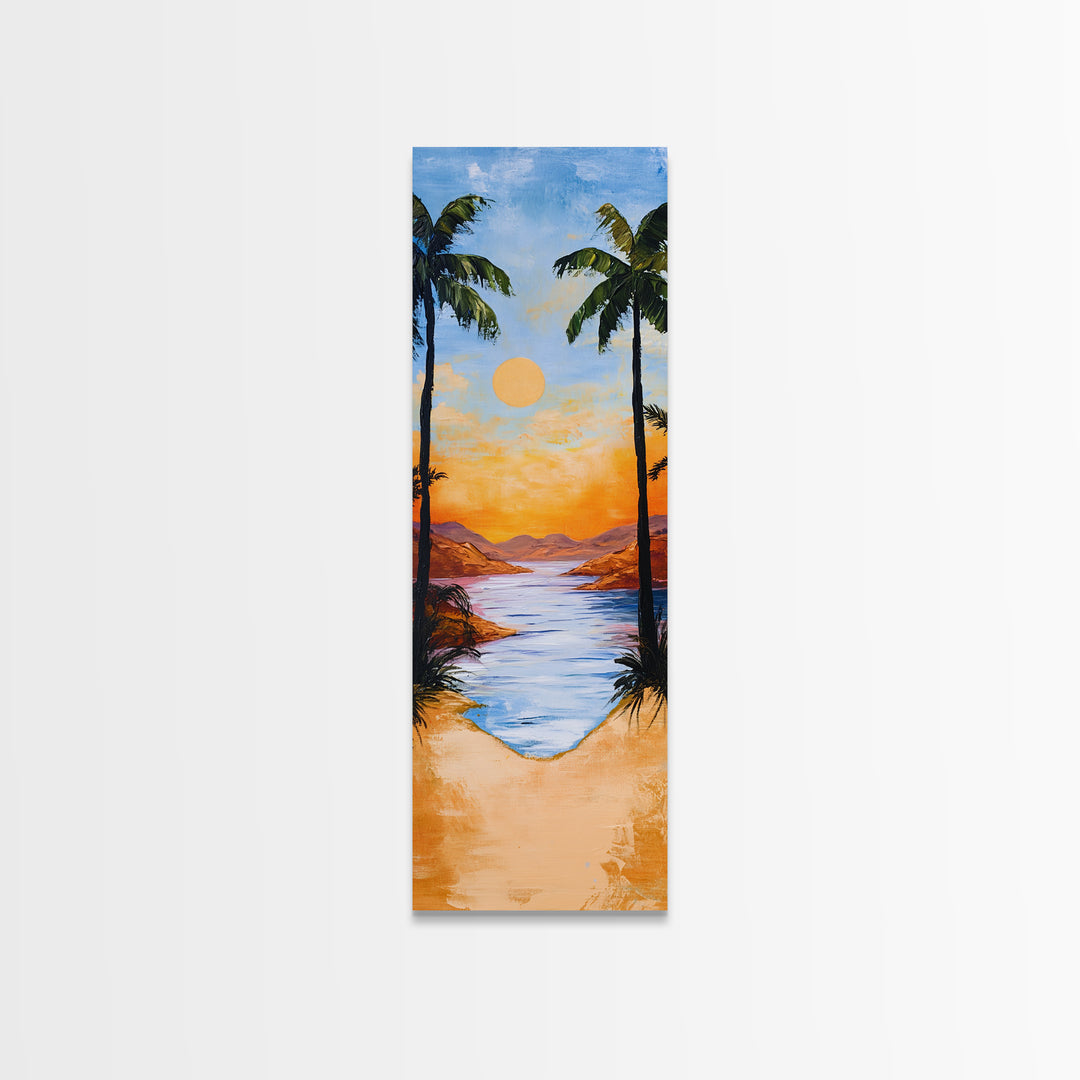 Tropical Sunset, palm tree painting, coastal decor, Hawaii art, nautical painting, framed canvas print,  coastal landscape art