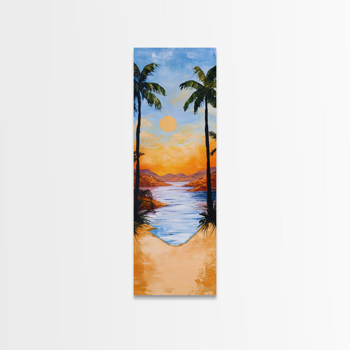 Tropical Sunset, palm tree painting, coastal decor, Hawaii art, nautical painting, framed canvas print,  coastal landscape art