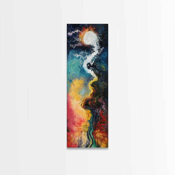 Cosmic Flow, abstract art, sacred geometry wall art, framed canvas print, moody art, vibrant colors, contemporary art, vertical wall art