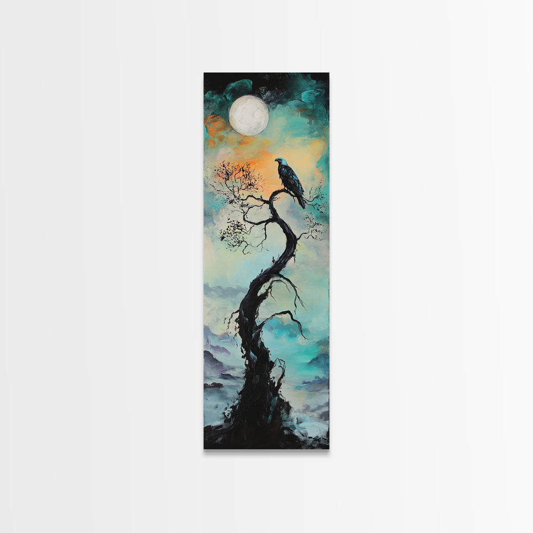 Raven Moon, dark angels wall art, framed canvas print, moody art, witch painting, gothic art, above bed wall art, celestial painting