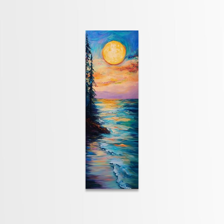 Coastal Sunset, seascape painting, framed canvas print, nautical wall art, coastal decor, extra wide art, surf wall art, above sofa art