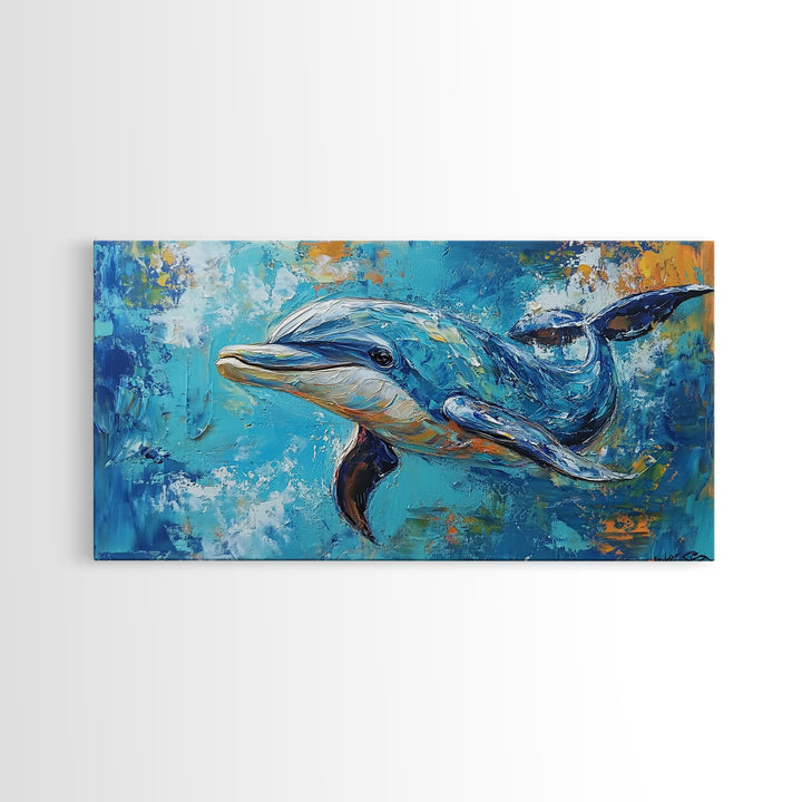 Dolphin Painting, Whale Painting, Blue and Green Wall Art, Nautical Wall Art, Gift Idea for Her, Ocean Art, Canvas Print, Coastal Decor