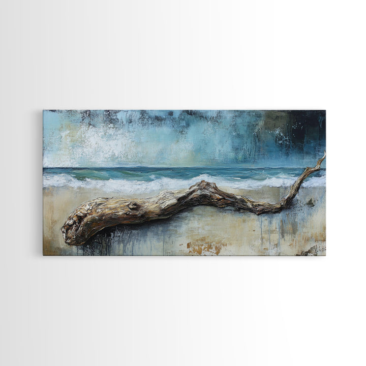 Driftwood Beach, Coastal Landscape Art, Nautical Wall Art, Seascape Painting, Blue and Green Wall Art, Framed Canvas Print, Coastal Decor