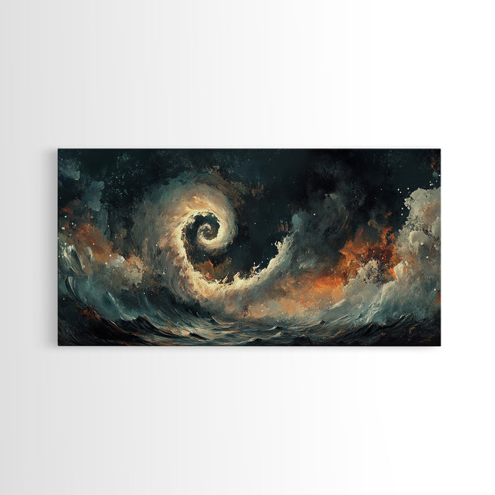 Ocean Storm, moody art, seascape painting, nautical wall art, Ozymandias art, extra wide art, dramatic waves, Framed Canvas Print