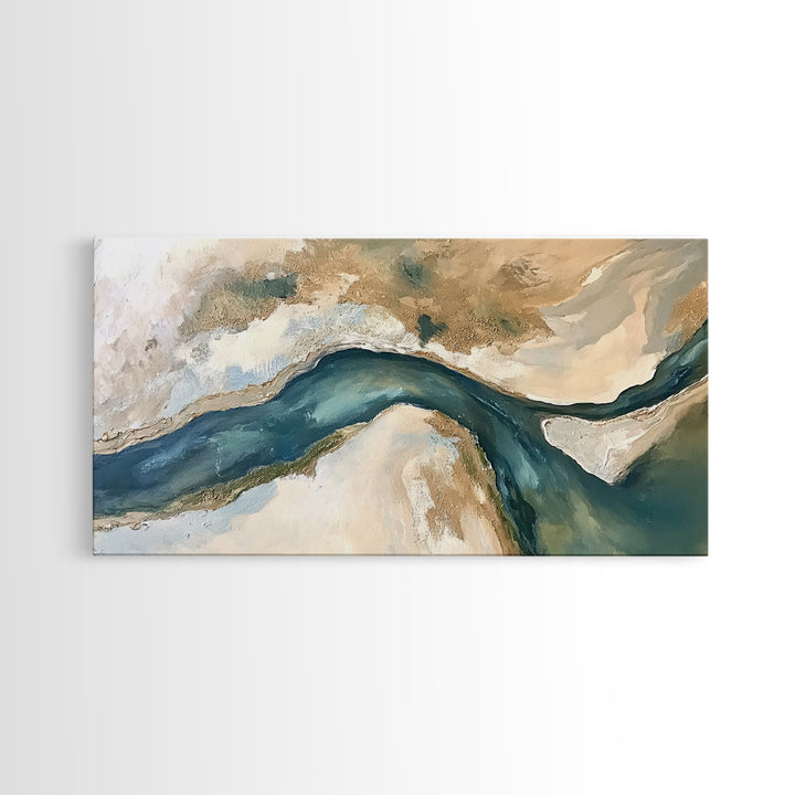Abstract River, Neutral Landscape, Panoramic Art, Canvas Print, Wabi Sabi Art, Rustic Wall Art, Above Bed Wall Art, Minimalist Art