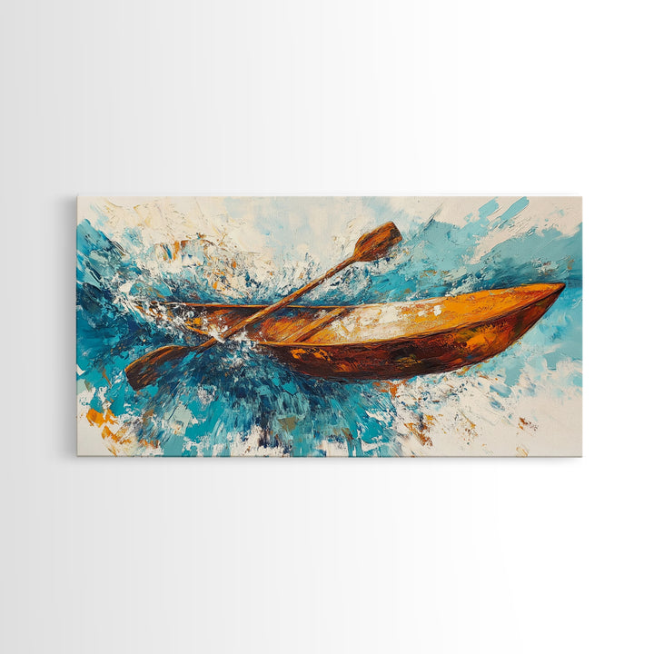 Nautical painting, boat painting, framed canvas print, extra wide art, seascape painting, rustic wall art, coastal wall art, ocean waves