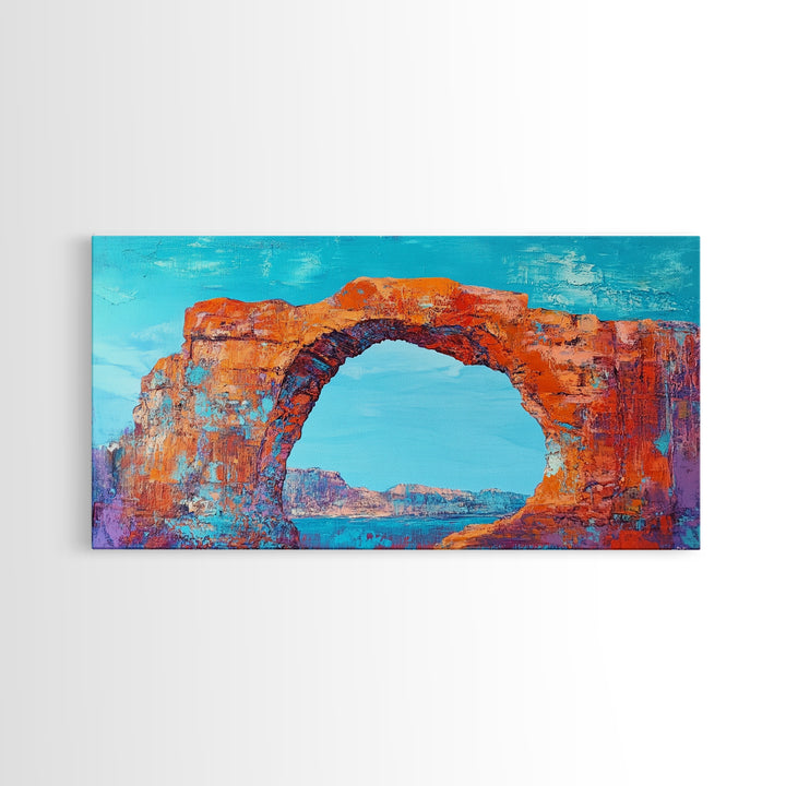 Natural Arch, Red Rock, Southwest Wall Art, Landscape Painting, Extra Wide Art, Panoramic Painting, Canvas Print, Gift Idea