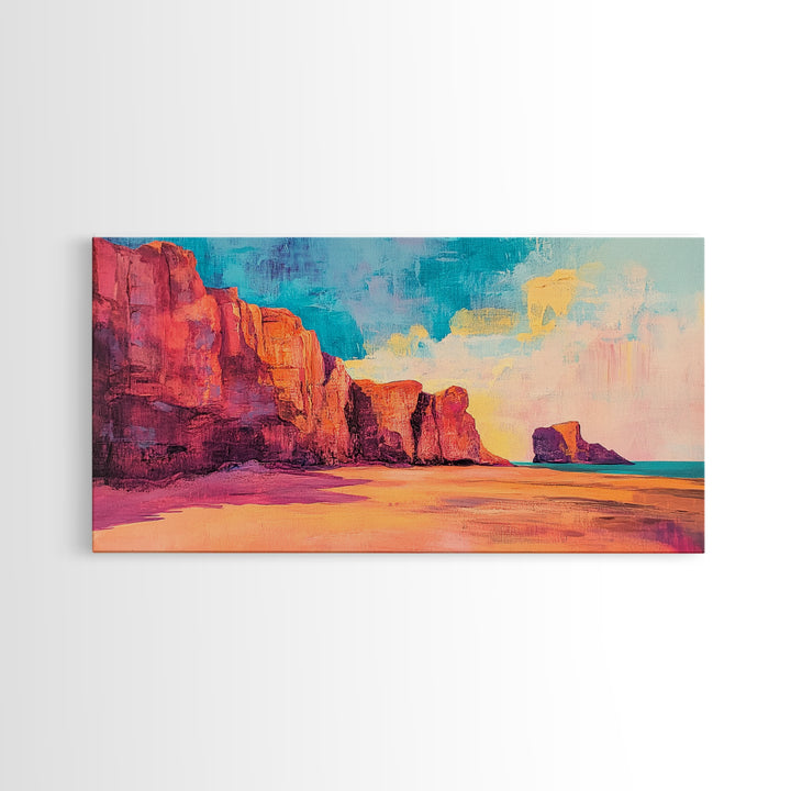 Desert Cliffs, Coastal Decor, Sunset Painting, Landscape Art, Panoramic Painting, Coastal Landscape Art, Canvas Print, Rustic Decor