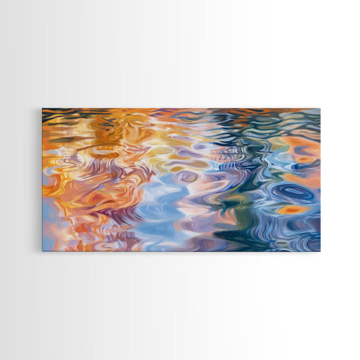 Abstract Water, Nautical Wall Art, Blue and Green Wall Art, Panoramic Painting, Extra Wide Art, Canvas Print, Living Room Art