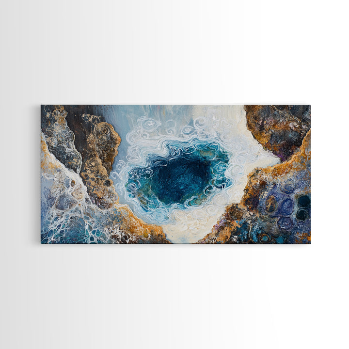 Ocean Abyss, oyster painting, abstract coastal art, framed canvas print, nautical wall art, extra wide art, blue wall art