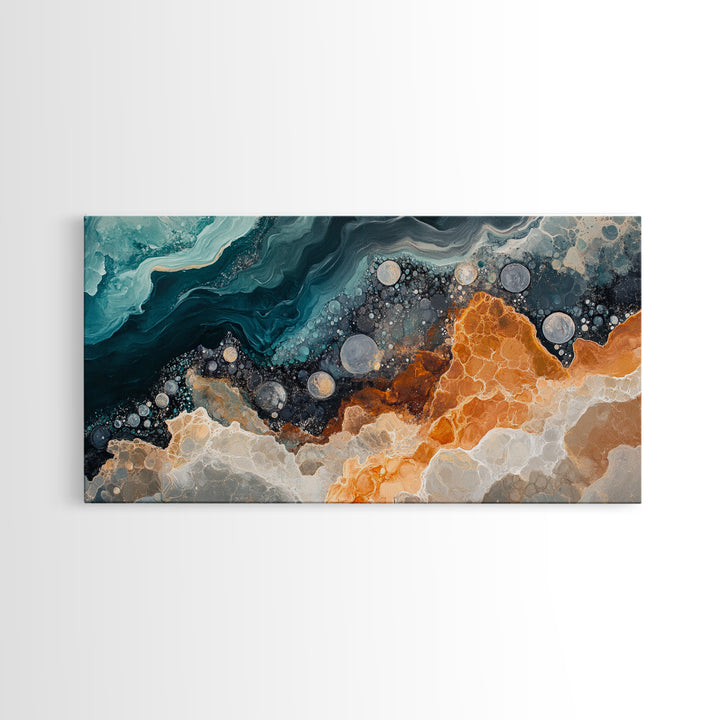 Abstract Coastal Geology, framed canvas print, extra wide art, mosaic wall art, ocean decor, oyster painting, coastal decor