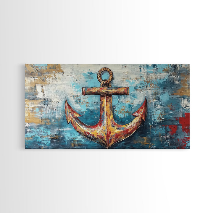 Nautical Anchor, Coastal Decor, Rustic Wall Art, Extra Wide Art, Nautical Wall Art, Horizontal Wall Art, Framed Canvas Print, Living Room Art