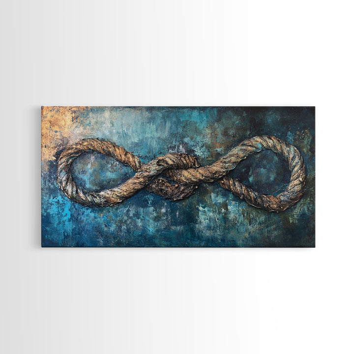 Nautical Rope, infinity knot, rustic maritime, coastal decor, textured blue, wabi sabi art, Canvas Print, nautical wall art