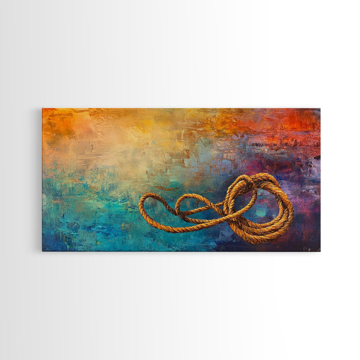 Abstract Rope, warm tones, infinity knot, rustic decor, textured art, extra wide art, Framed Canvas Print, nautical painting
